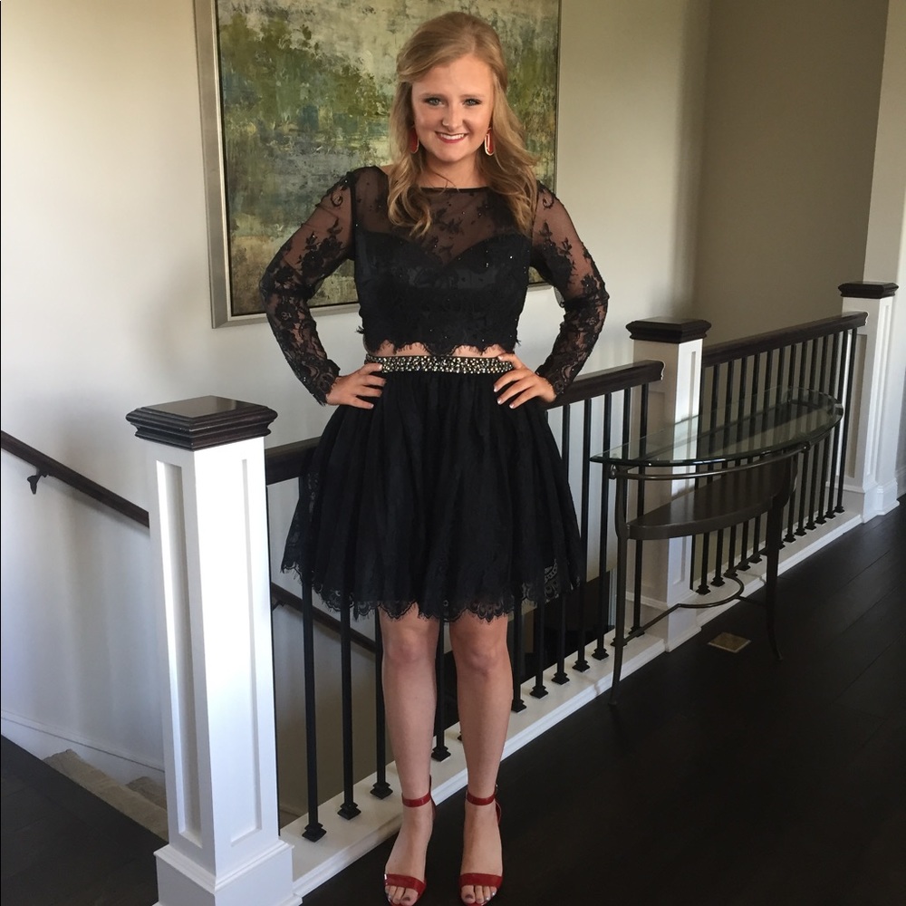 Sherri Hill Black Lace Homecoming Dress